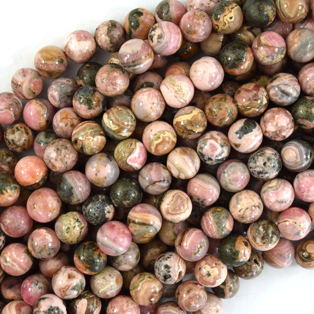 Natural Brown Pink Rhodochrosite Round Beads Gemstone 15" Strand 6mm 8mm 10mm