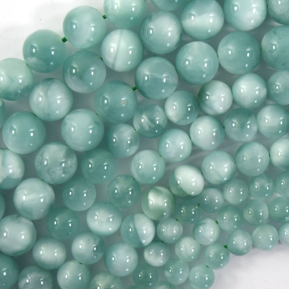 AA Natural Green Moonstone Round Beads 15.5" 4mm 6mm 8mm 10mm 12mm with eye