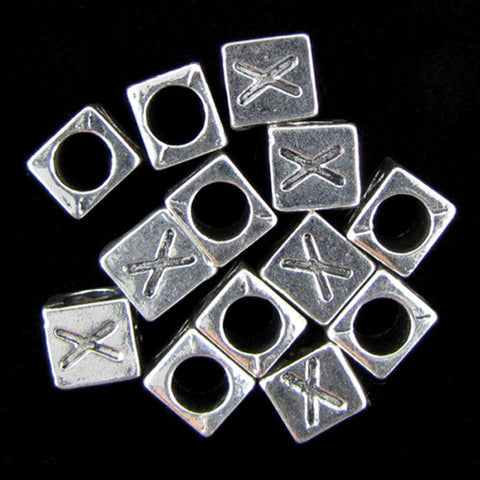 20 7mm pewter alphabet cube bead letter "Q" findings