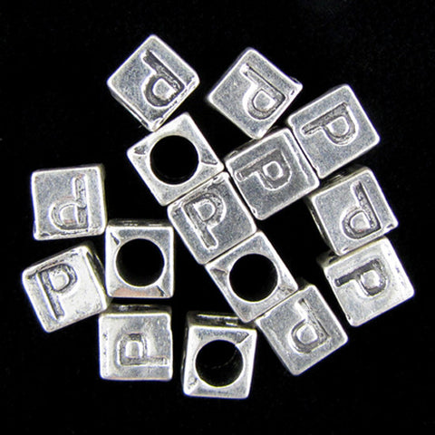 20 7mm pewter alphabet cube bead letter "I" findings