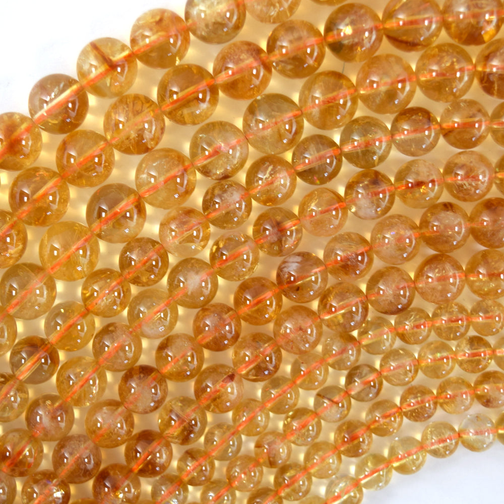 AAA Natural Yellow Citrine Round Beads Gemstone 15" Strand 6mm 8mm 10mm S3