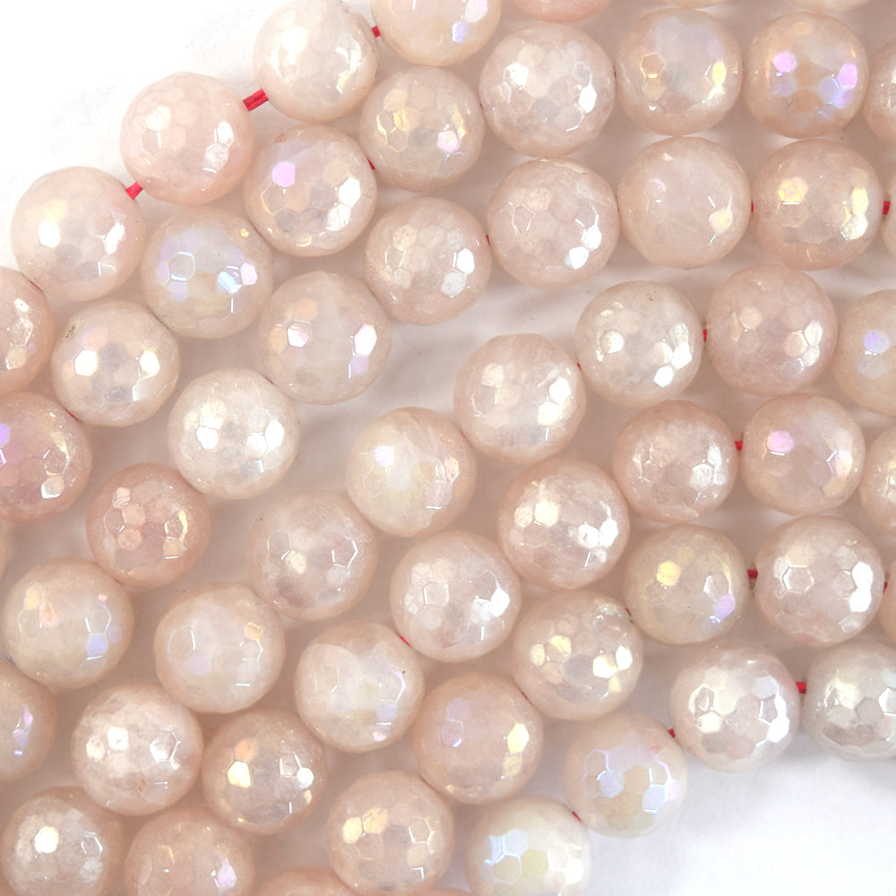 Mystic Titanium Faceted Pink Rose Quartz Round Beads 15" 6mm 8mm 10mm 12mm