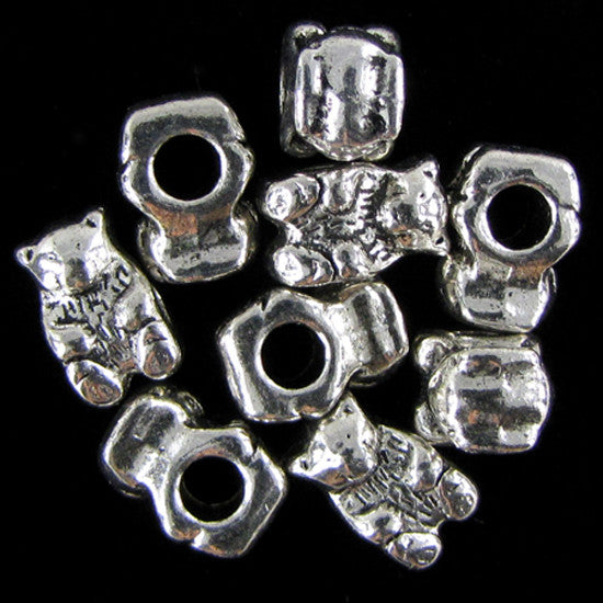 8 14mm silver plated pewter bear charm beads findings