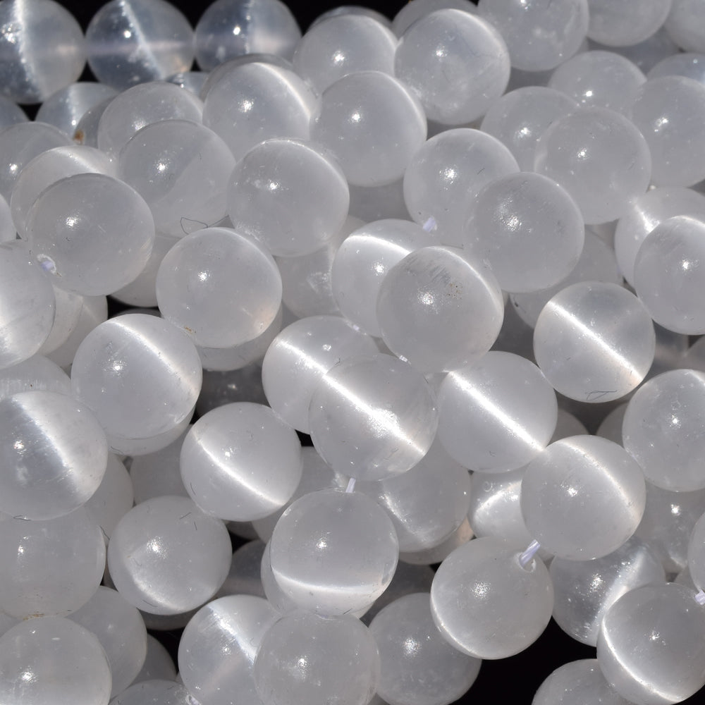 AA Natural Genuine White Selenite Round Beads 15.5" 6mm 8mm 10mm 12mm with eye