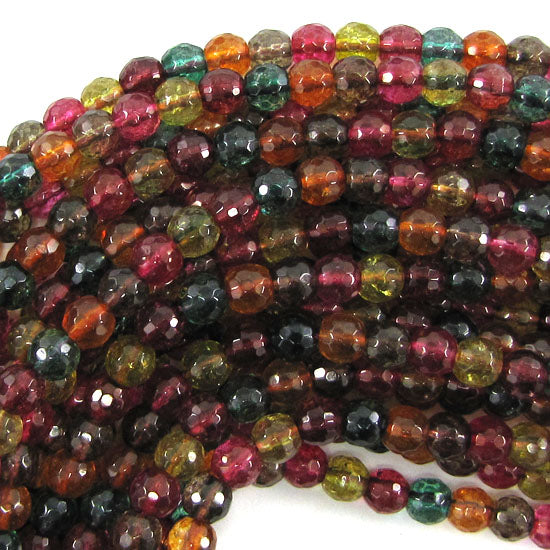 Faceted Watermelon Tourmaline Quartz Round Beads Gemstone 15.5