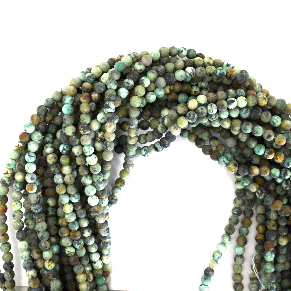 Natural Matte African Turquoise Round Beads 15" Strand 4mm 6mm 8mm 10mm 12mm