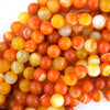 Orange Red Stripe Carnelian Round Beads 15