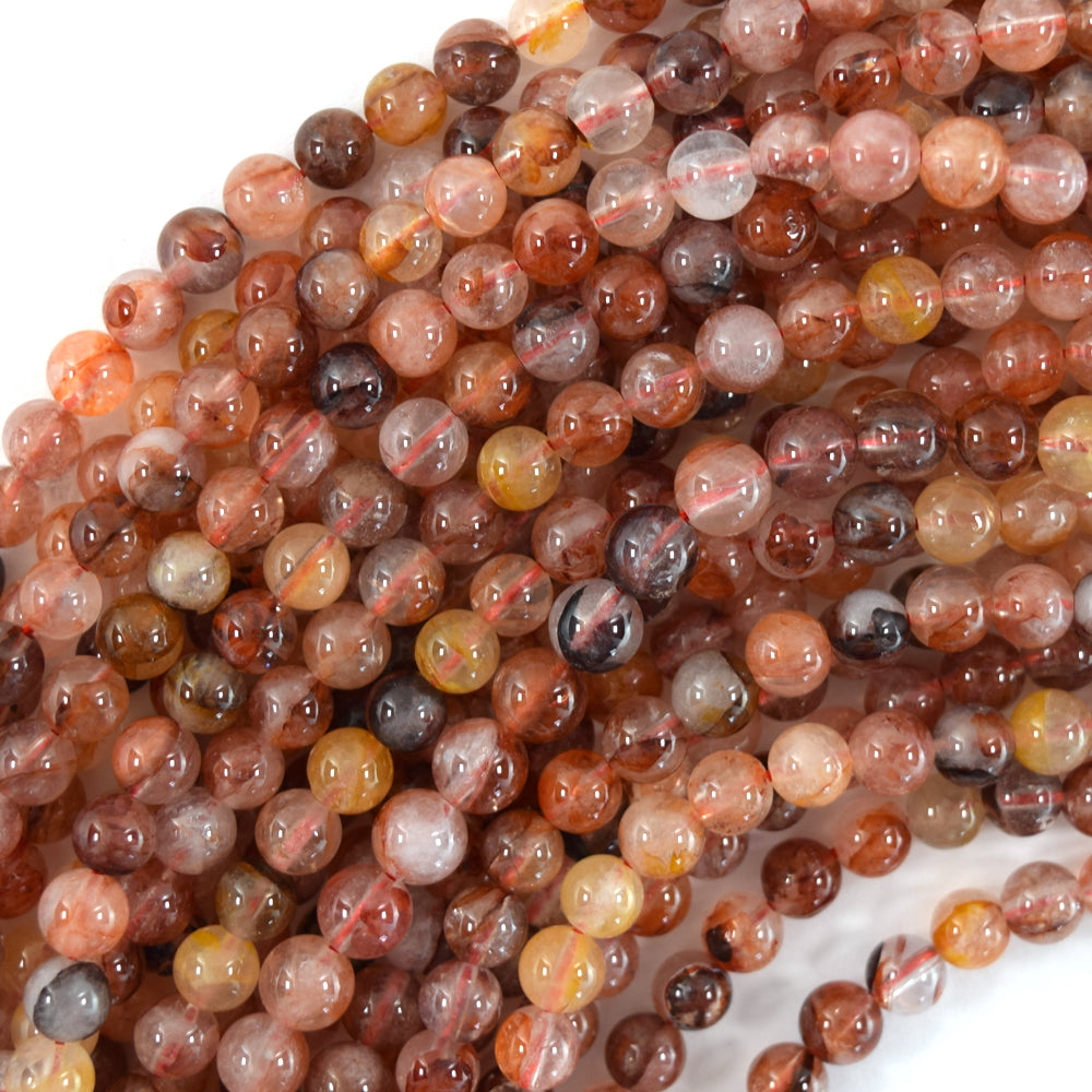 Natural Red Phantom Quartz Round Beads Gemstone 15.5" Strand 6mm 8mm 10mm