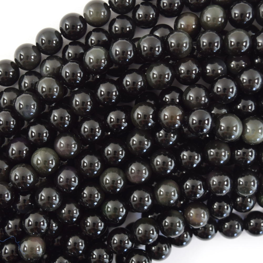 Natural Rainbow Black Obsidian Round Beads 15" Strand 3mm 4mm 6mm 8mm 10mm 12mm