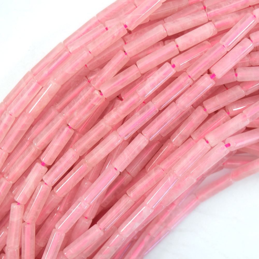 13mm natural pink rose quartz tube cylinder beads 15.5