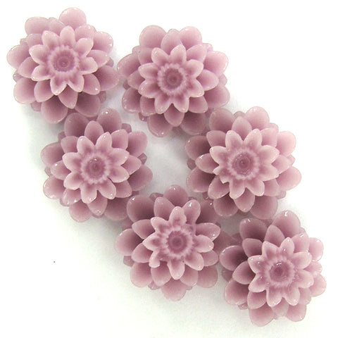 15mm synthetic coral carved rose flower beads 15" strand 24 pcs lavender
