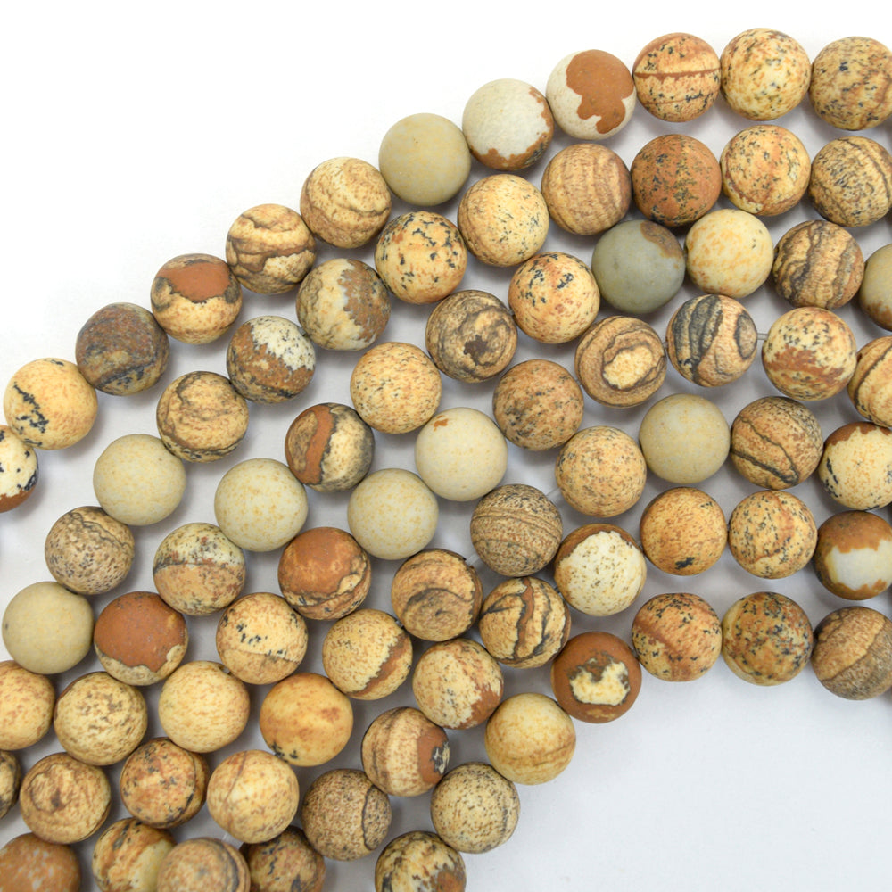 Natural Matte Picture Jasper Round Beads Gemstone 15" Strand 6mm 8mm 10mm 12mm