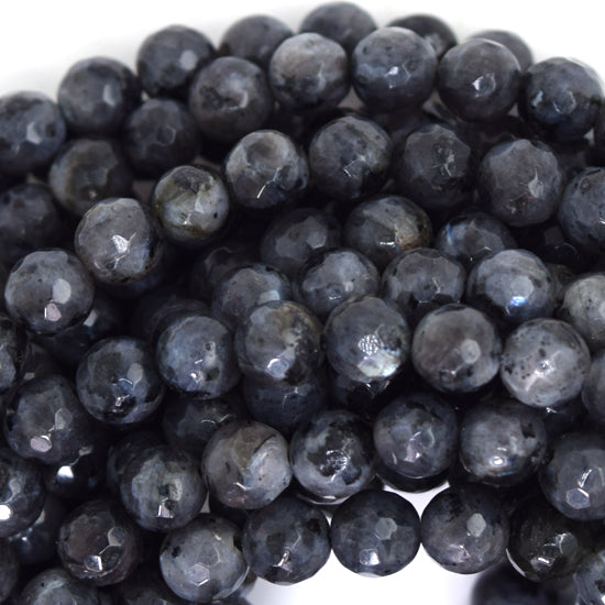 Natural Faceted Labradorite Larvikite Round Beads 14.5" 4mm 6mm 8mm 10mm 12mm