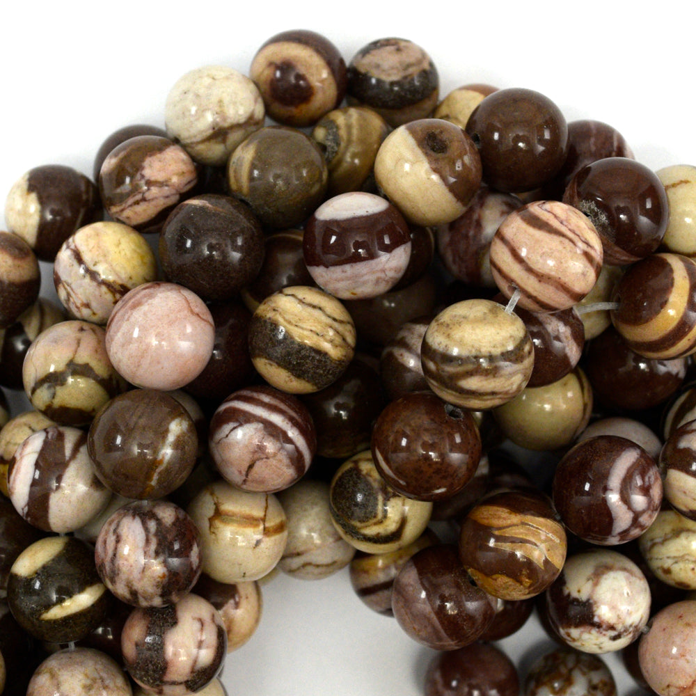 Natural Brown Zebra Jasper Round Beads Gemstone 15" Strand 6mm 8mm 10mm 12mm