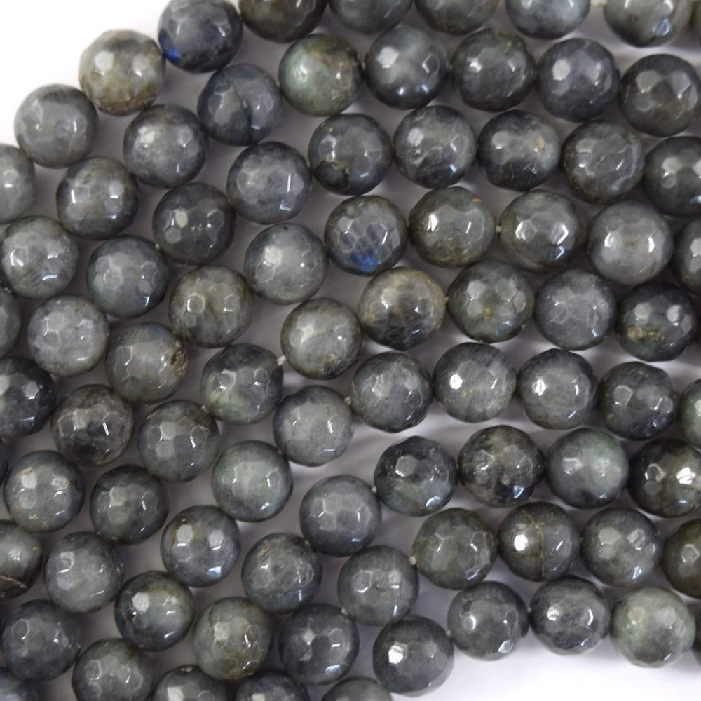 Natural Faceted Gray Labradorite Round Beads 15" Strand 4mm 6mm 8mm 10mm