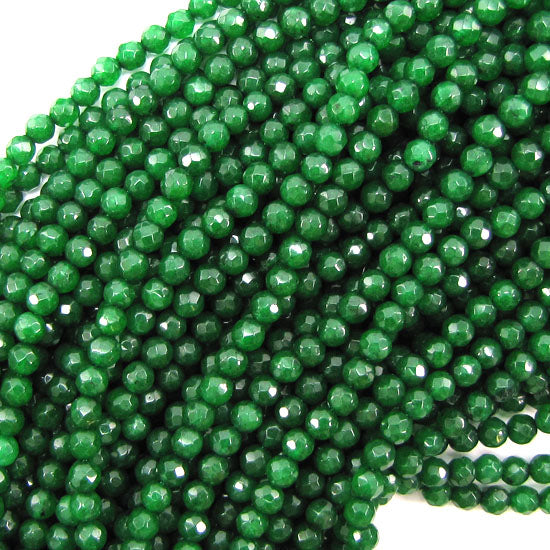 Faceted Emerald Green Jade Round Beads 15" Strand 3mm 4mm 6mm 8mm 10mm 12mm