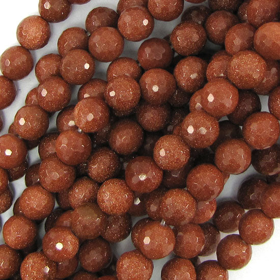 Faceted Goldstone Round Beads Gemstone 14" Strand Sandstone 6mm 8mm 10mm