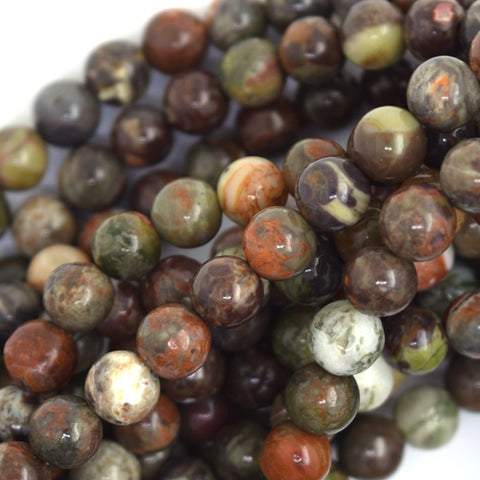 8mm faceted brown green agate round beads 15" strand