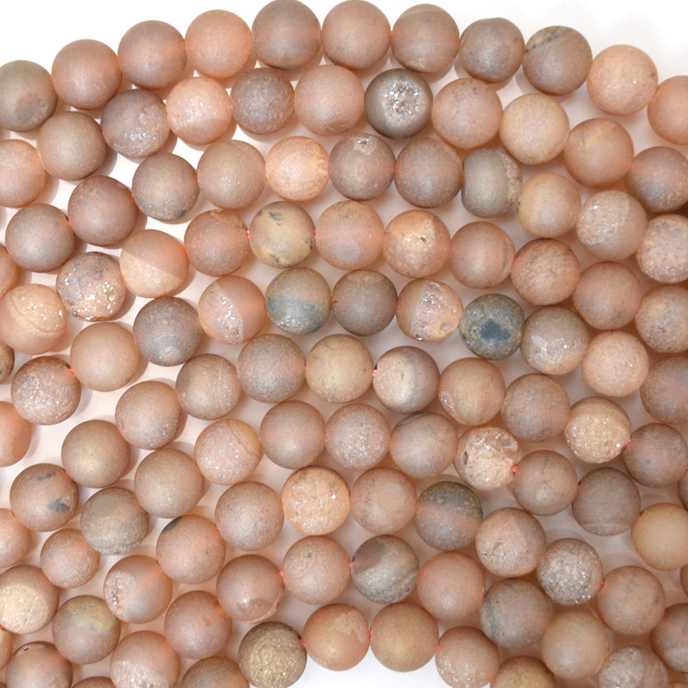Matte Champagne Druzy Agate Round Beads 15.5