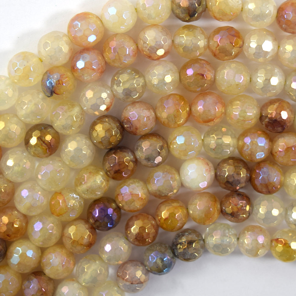 Mystic Titanium Faceted Golden Healer Quartz Round Beads 15" Strand 6mm 8mm 10mm