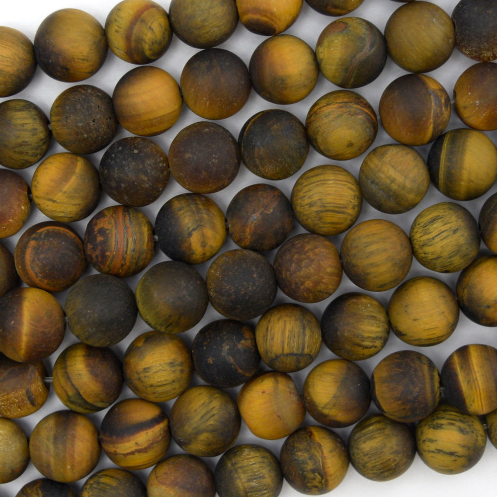 Natural Matte Tiger Eye Round Beads Gemstone 15" Strand 6mm 8mm 10mm
