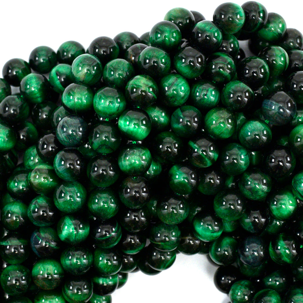 AA Green Tiger Eye Round Beads Gemstone 15.5" Strand 4mm 6mm 8mm 10mm 12mm