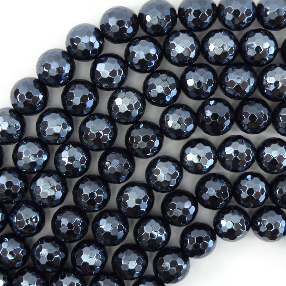 Mystic Titanium Faceted Black Onyx Round Beads 15" Strand 6mm 8mm 10mm 12mm