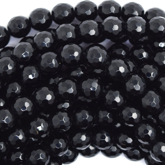 Faceted Black Onyx Round Beads Gemstone 15" Strand 2mm 3mm 4mm 6mm 8mm 10mm 12mm