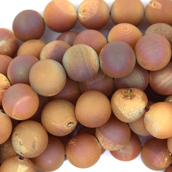 Matte Light Brown Druzy Agate Round Beads 15" Strand 6mm 8mm 10mm 12mm