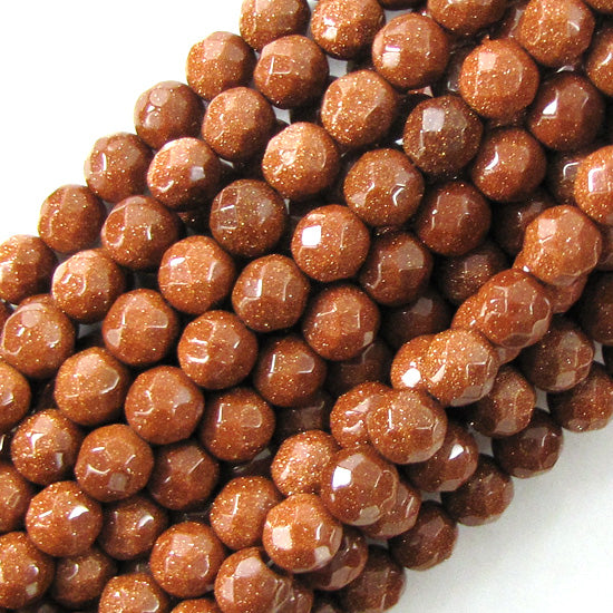 Faceted Goldstone Round Beads Gemstone 14" Strand Sandstone 6mm 8mm 10mm