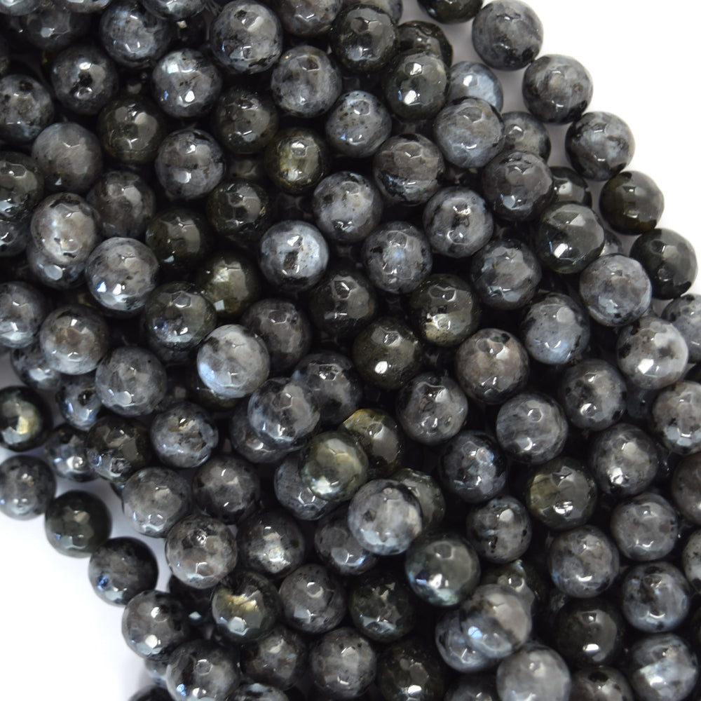 Natural Faceted Gray Labradorite Larvikite Round Beads 15" 4mm 6mm 8mm 10mm 12mm