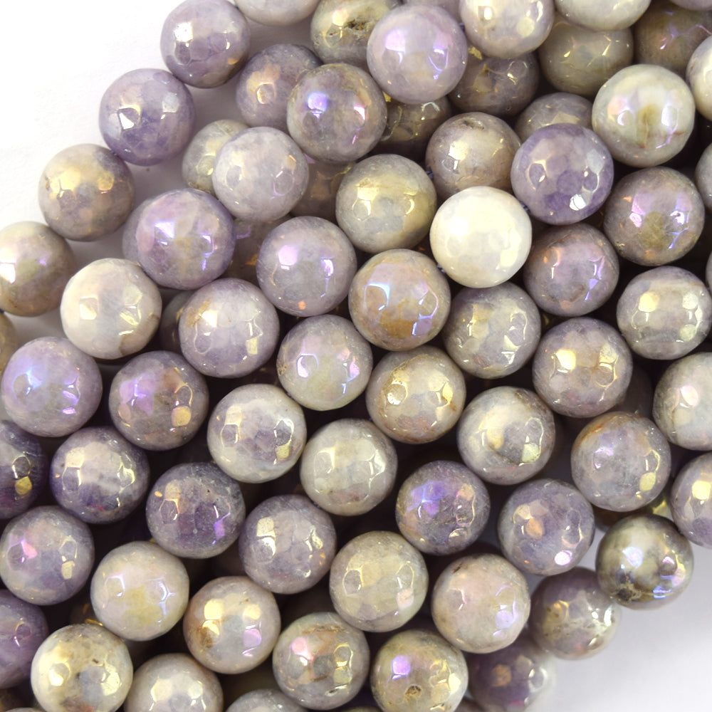 Mystic Titanium Faceted L Purple Amethyst Round Beads 15" Strand 6mm 8mm 10mm