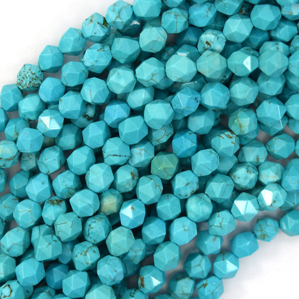 Star Cut Faceted Blue Turquoise Round Beads 15