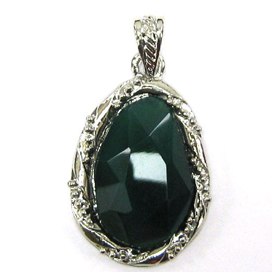 35mm green onyx silver plated flat teardrop pendant bead