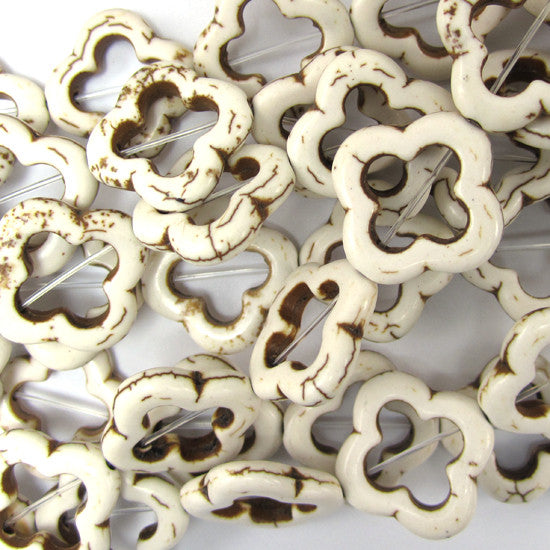 20mm white turquoise carved flower beads 16