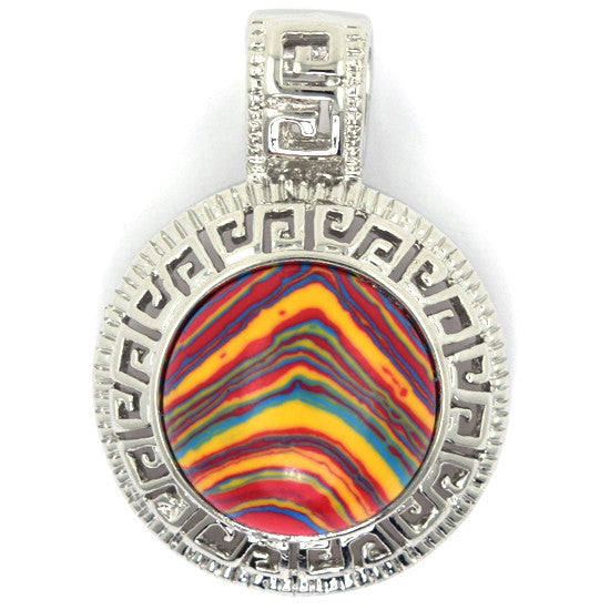 25mm orange rainbow synthetic calsilica silver plated coin pendant bead