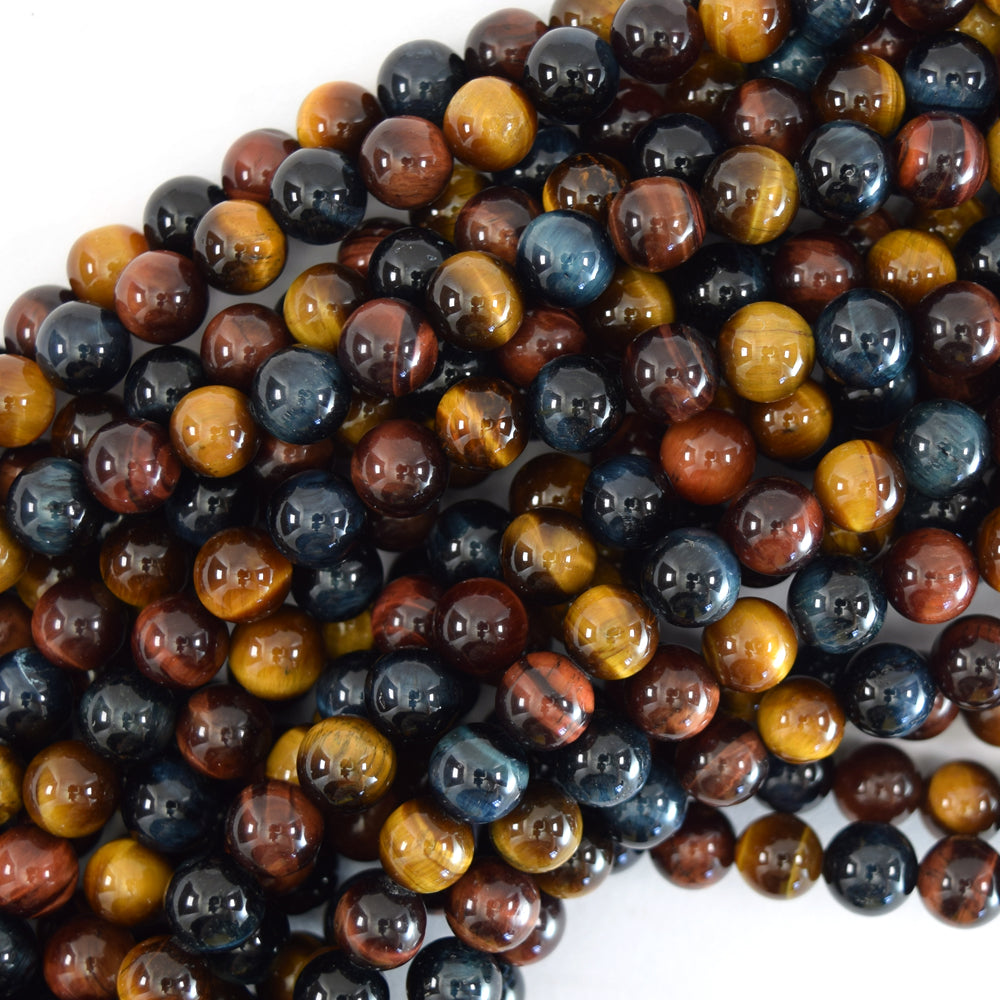 AA Yellow Blue Red Tiger Eye Round Beads 15" Strand 6mm 8mm 10mm