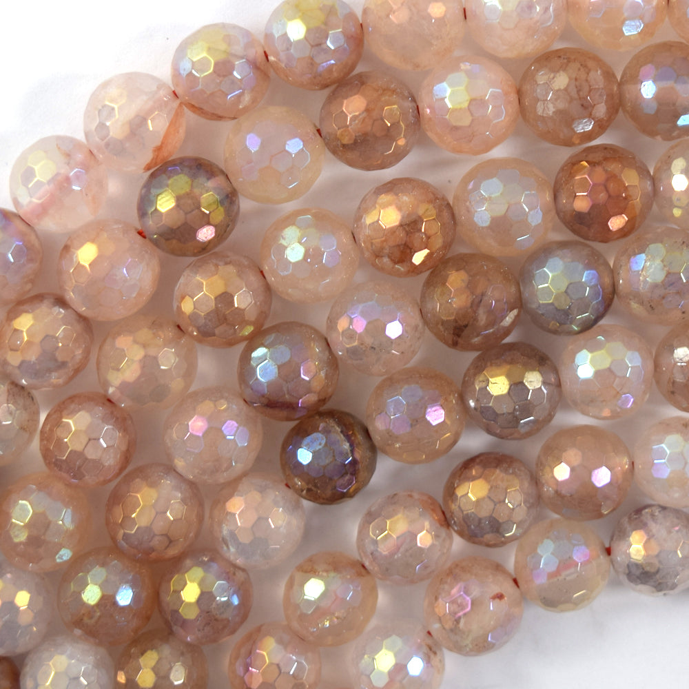 Mystic Titanium Faceted Pink Healer Quartz Round Beads 15" Strand 6mm 8mm 10mm