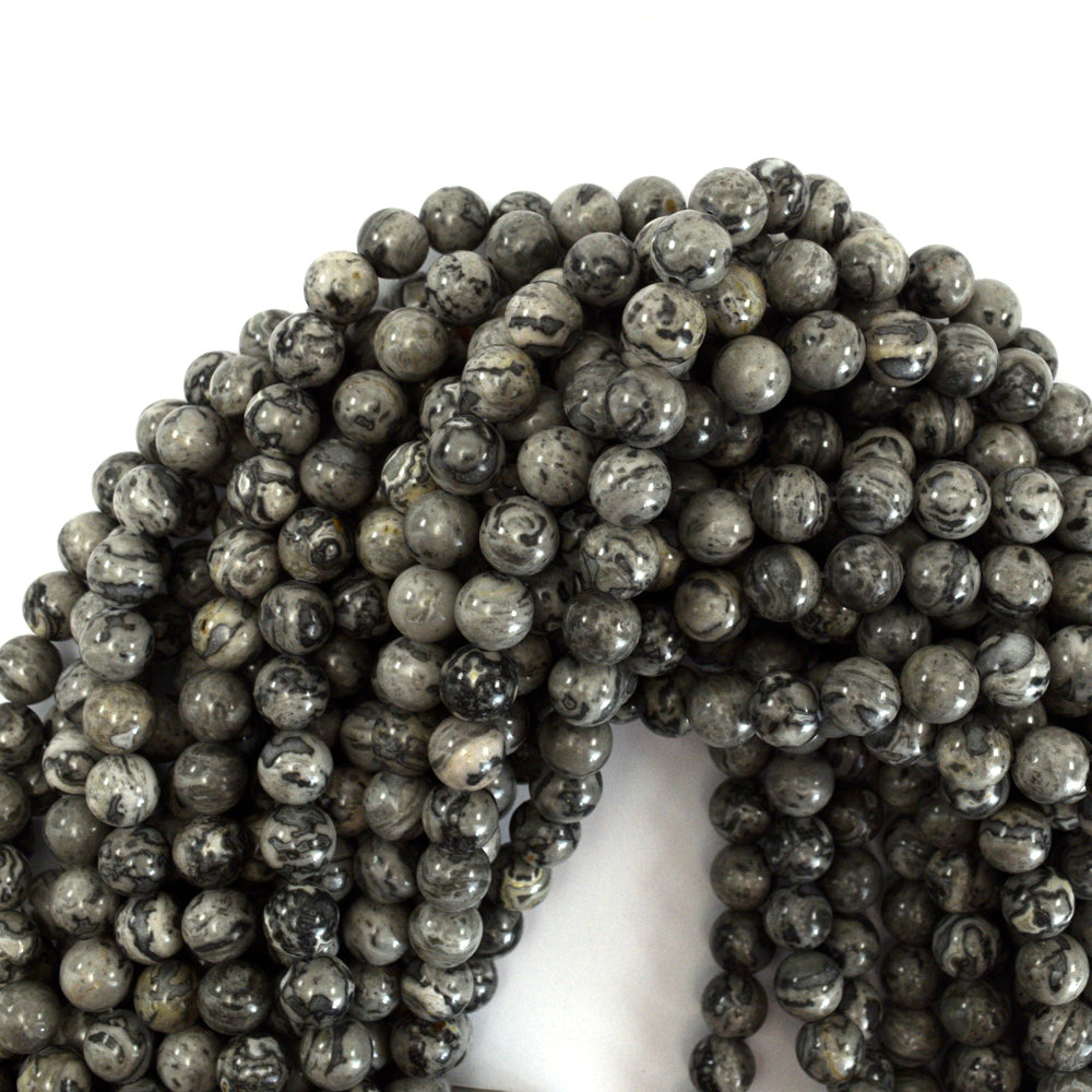 Natural Gray Map Jasper Round Beads Gemstone 15" Strand 4mm 6mm 8mm 10mm 12mm