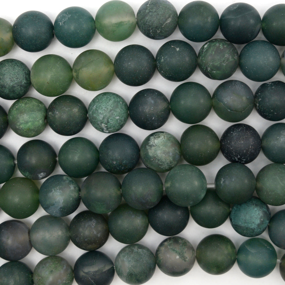 Natural Matte Green Moss Agate Round Beads 15" Strand 6mm 8mm 10mm 12mm