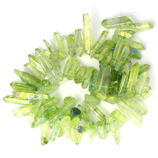 20-30mm rock crystal stick tooth beads 15.5 strand rainbow green S1 –  Eagle Beadz