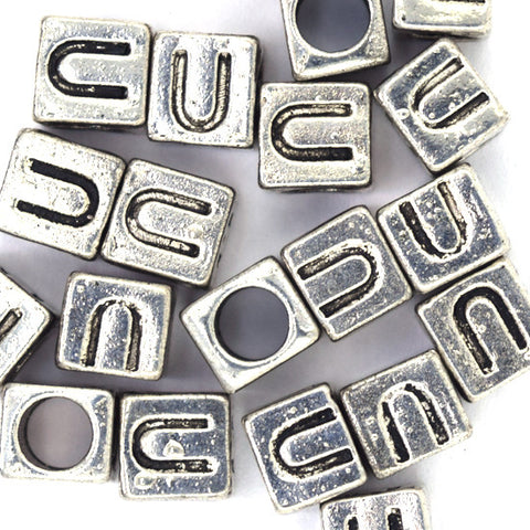 20 7mm pewter alphabet cube bead letter "Q" findings
