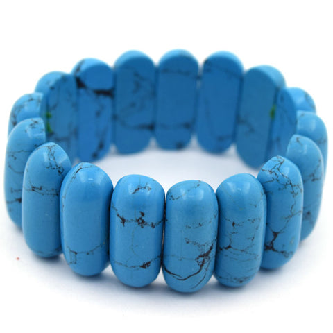 20mm blue turquoise stretch bracelet 8" S1