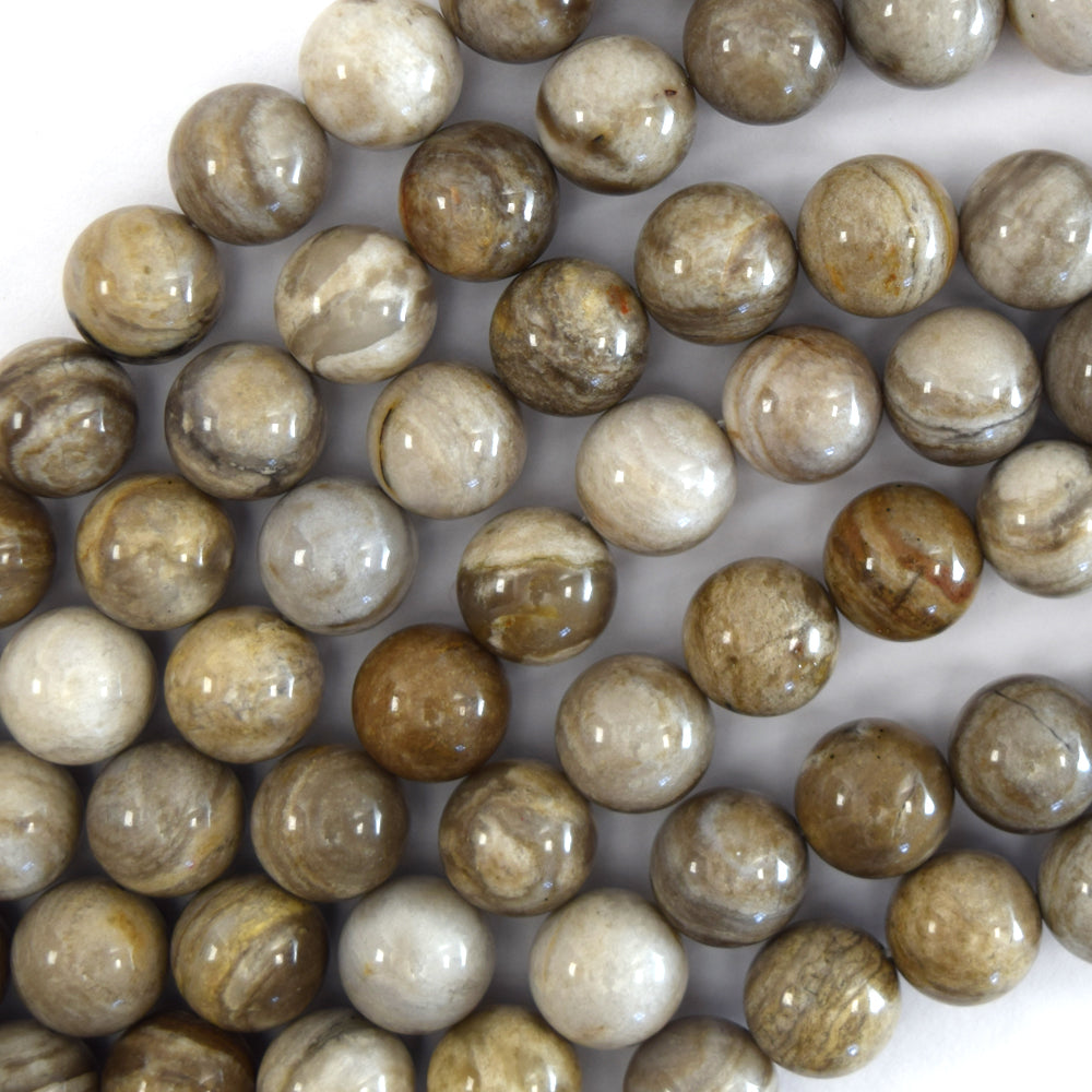 Natural Silver Leaf Jasper Round Beads 15.5" Strand 4mm 6mm 8mm