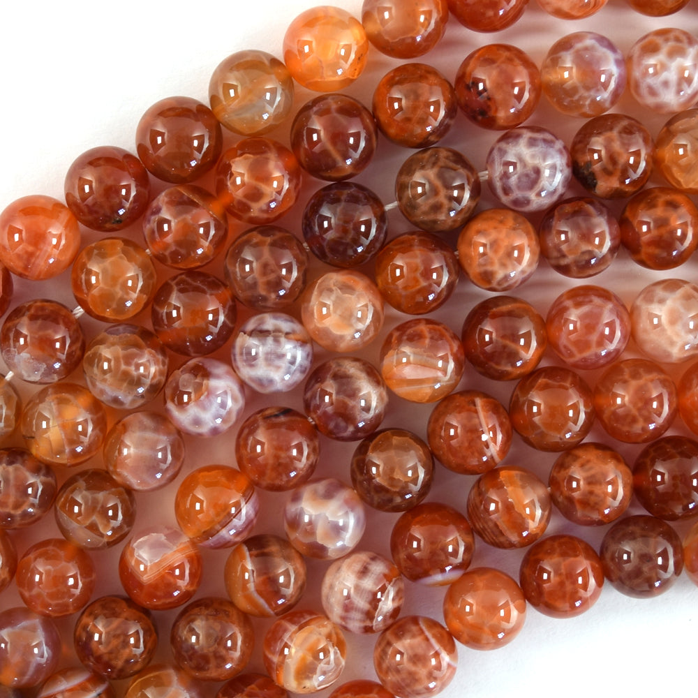 AA Orange Red Fire Agate Round Beads Gemstone 15" Strand 6mm 8mm 10mm