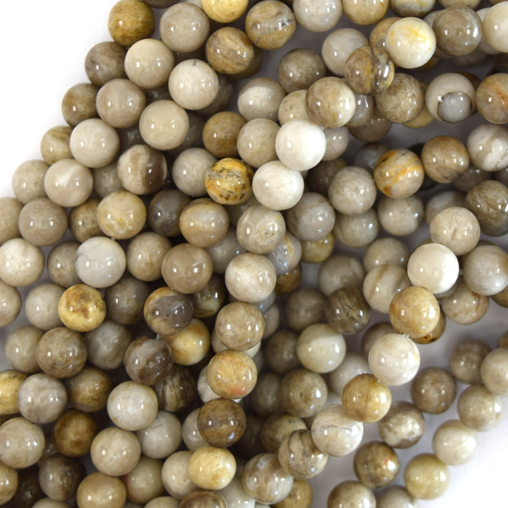 Natural Silver Leaf Jasper Round Beads 15.5" Strand 4mm 6mm 8mm