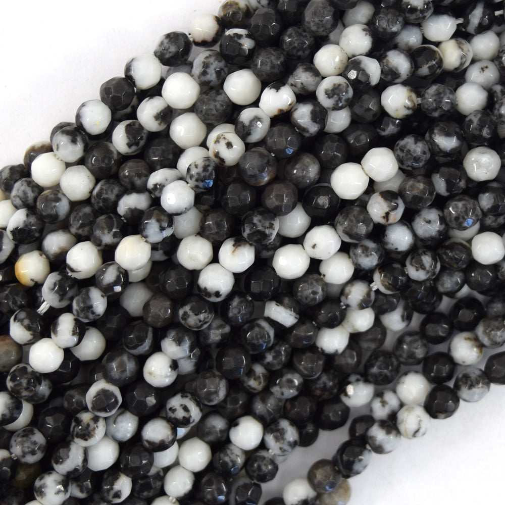 Natural Faceted Black White Zebra Jasper Round Beads 15
