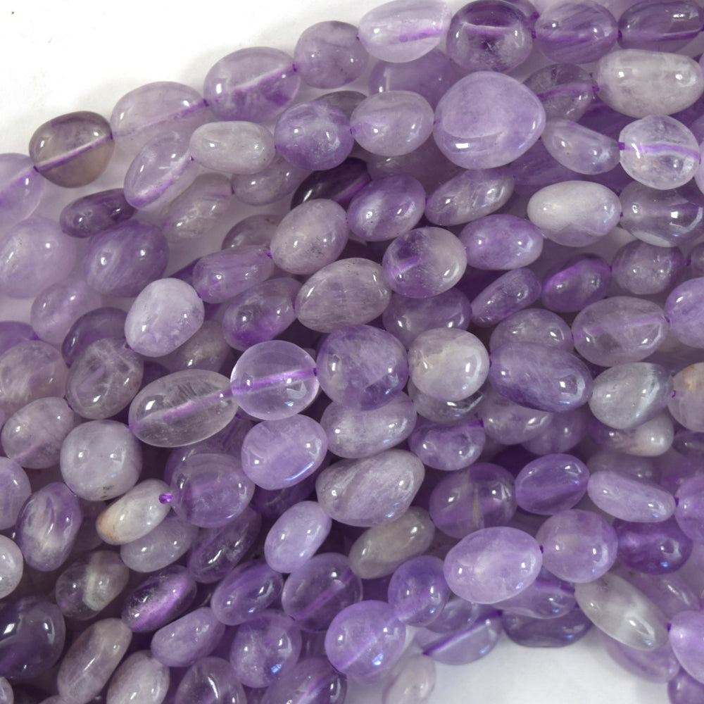Natural Light Purple Amethyst Pebble Nugget Beads 15.5" 6mm - 8mm, 8mm - 10mm