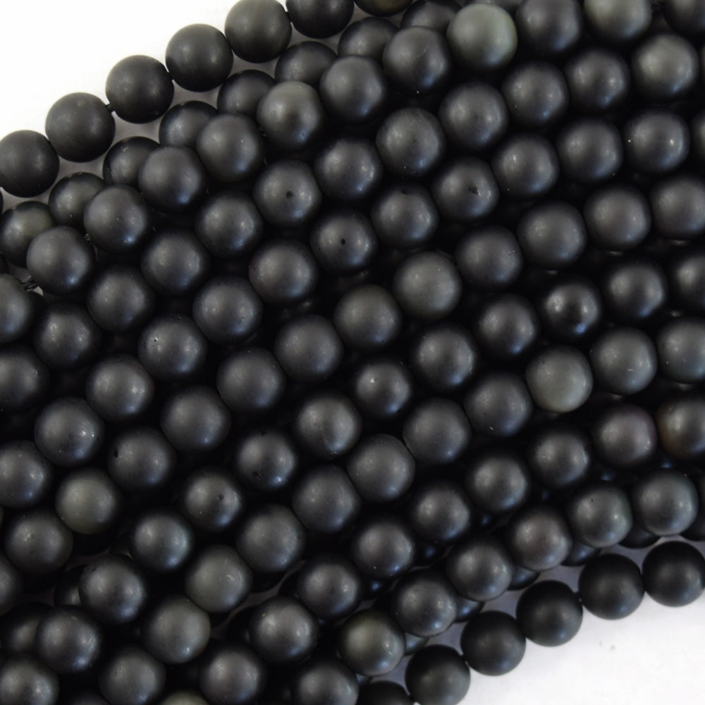 Natural Matte Rainbow Black Obsidian Round Beads Gemstone 15" Strand 6mm 8mm 10mm
