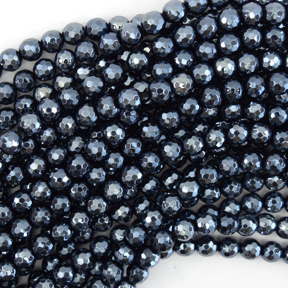 Mystic Titanium Faceted Black Onyx Round Beads 15